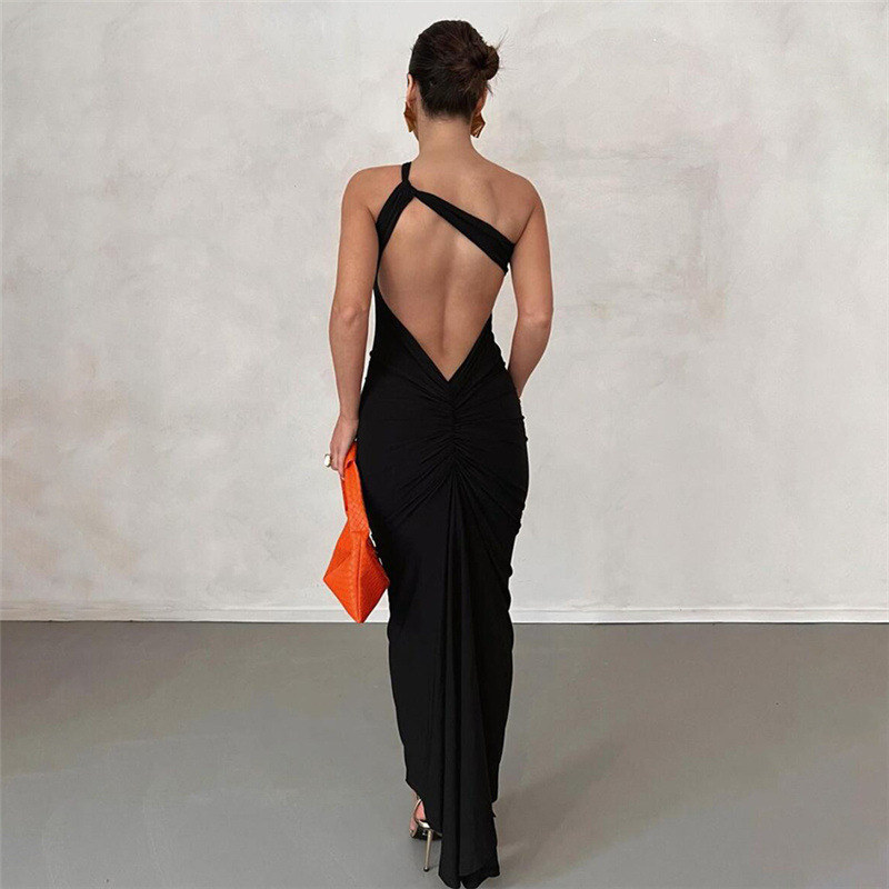 Robe Sexy à épaules obliques pour femmes, dos nu, Slim, sac à fesses