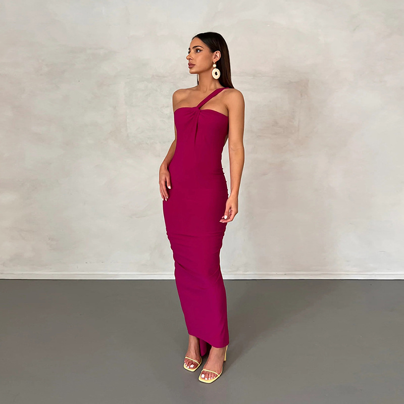 Robe Sexy à épaules obliques pour femmes, dos nu, Slim, sac à fesses