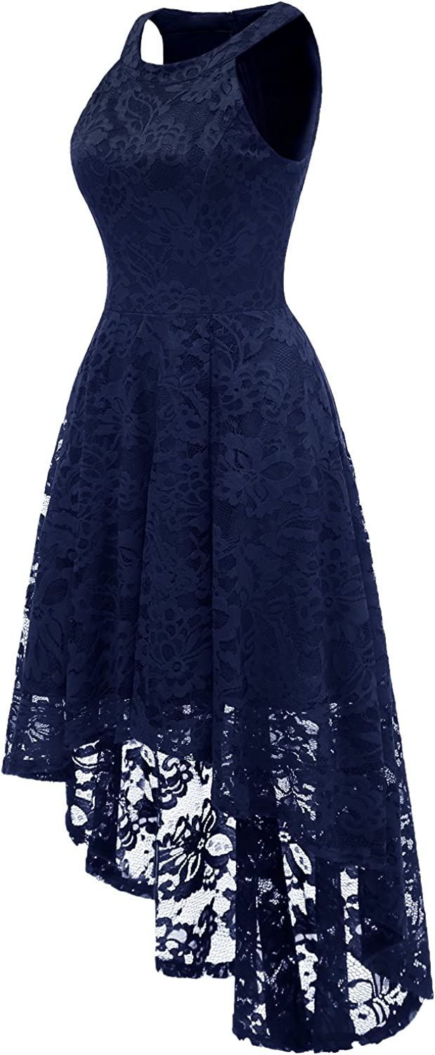 Robe de soirée cocktail en dentelle florale pour femme Robe de demoiselle d'honneur Hi-Lo